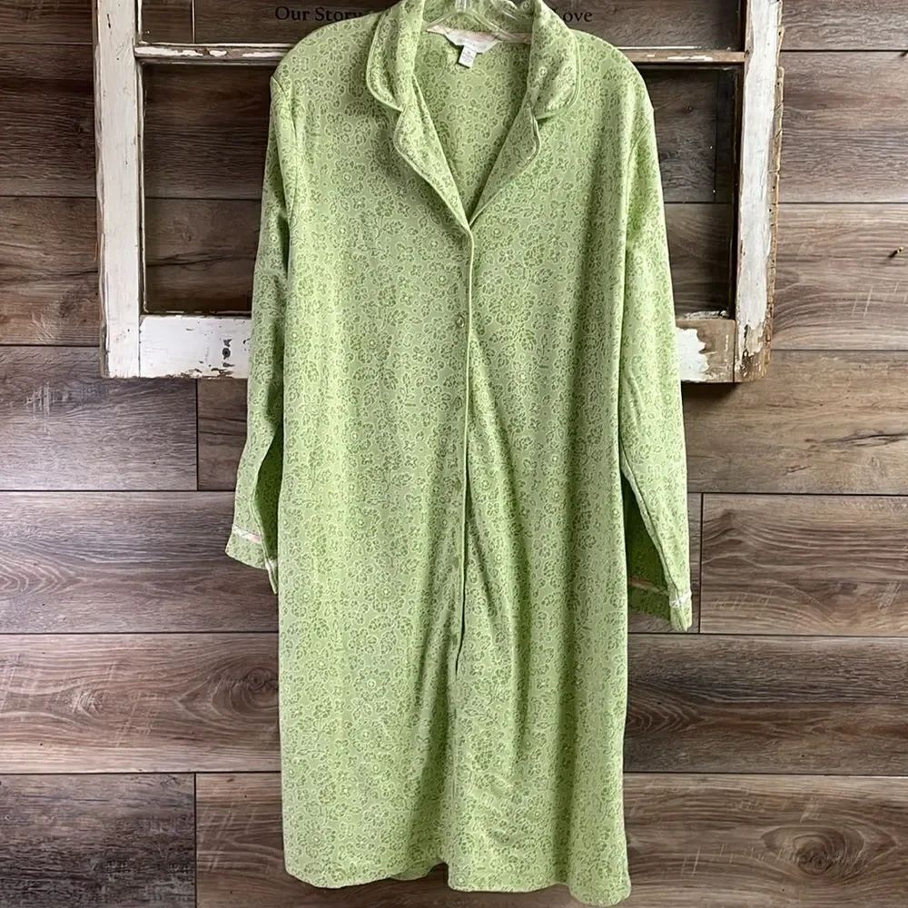 CHARTER CLUB XL Light Ivy Thistle Green Floral Robe Sleep Shirt Cottage Core NWT